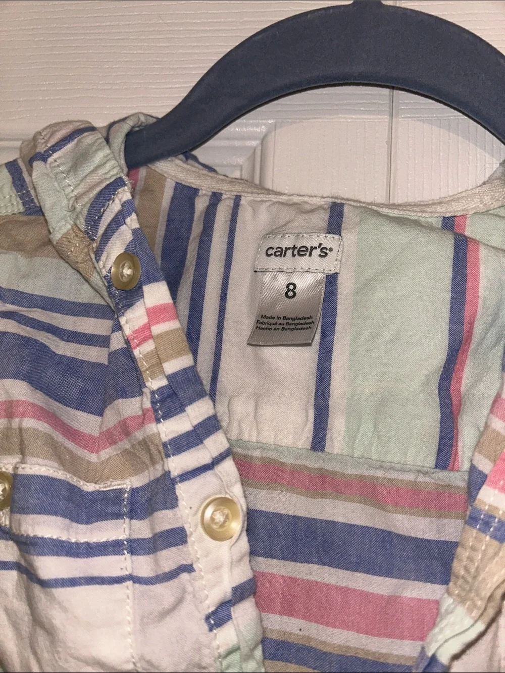 Carter's Pastel Striped Hooded Button-Front Shirt Beach Size 8